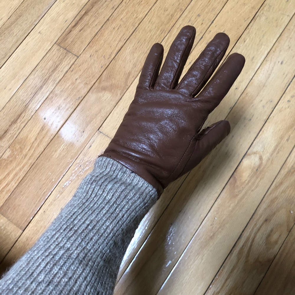 Brown Fuzzy knit leather Gloves